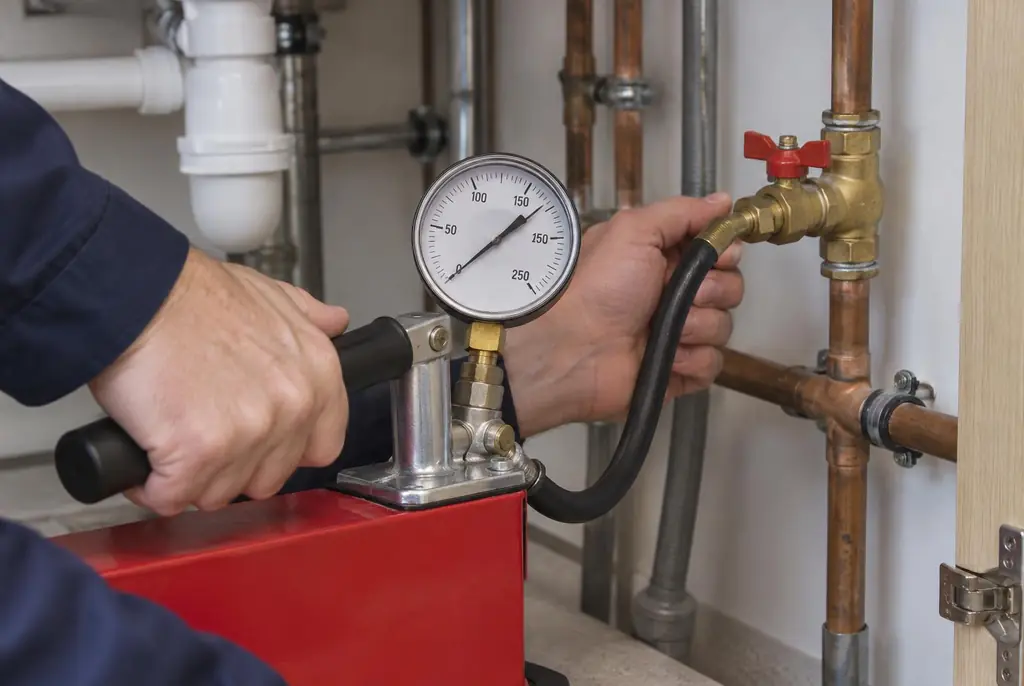 Lekdetectie Druten – druktest op een waterleiding met een manometer