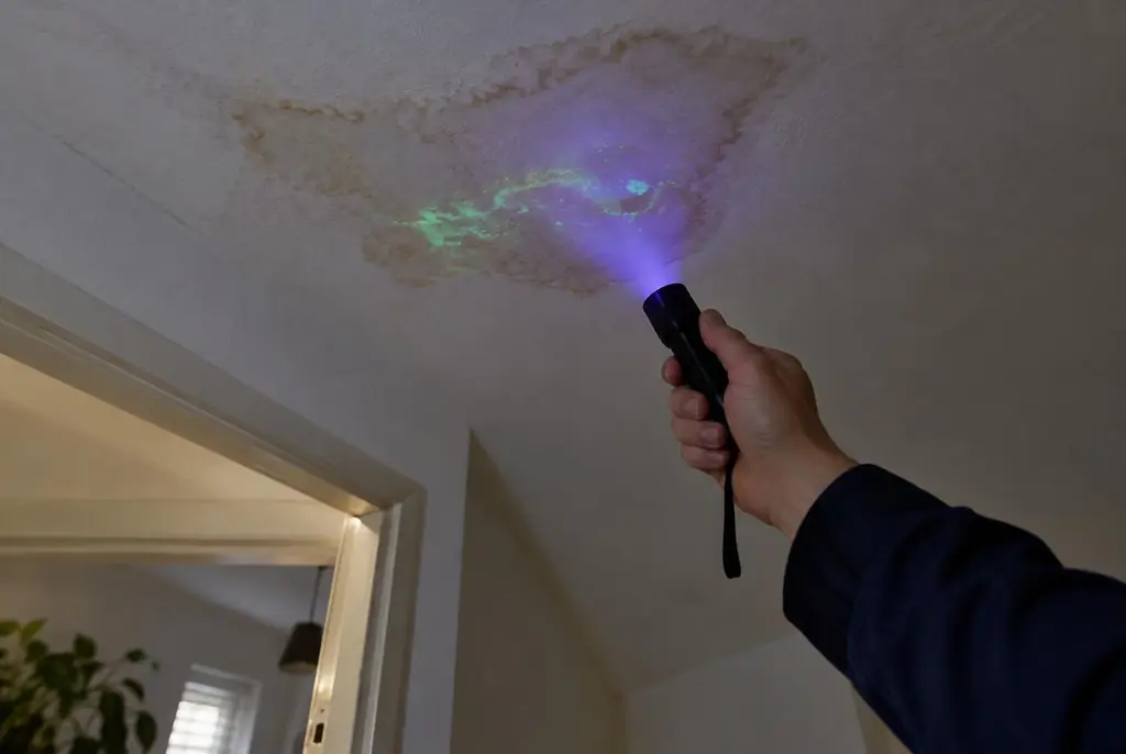 Lekdetectie Druten – kleurstof controleren op het plafond met uv-licht