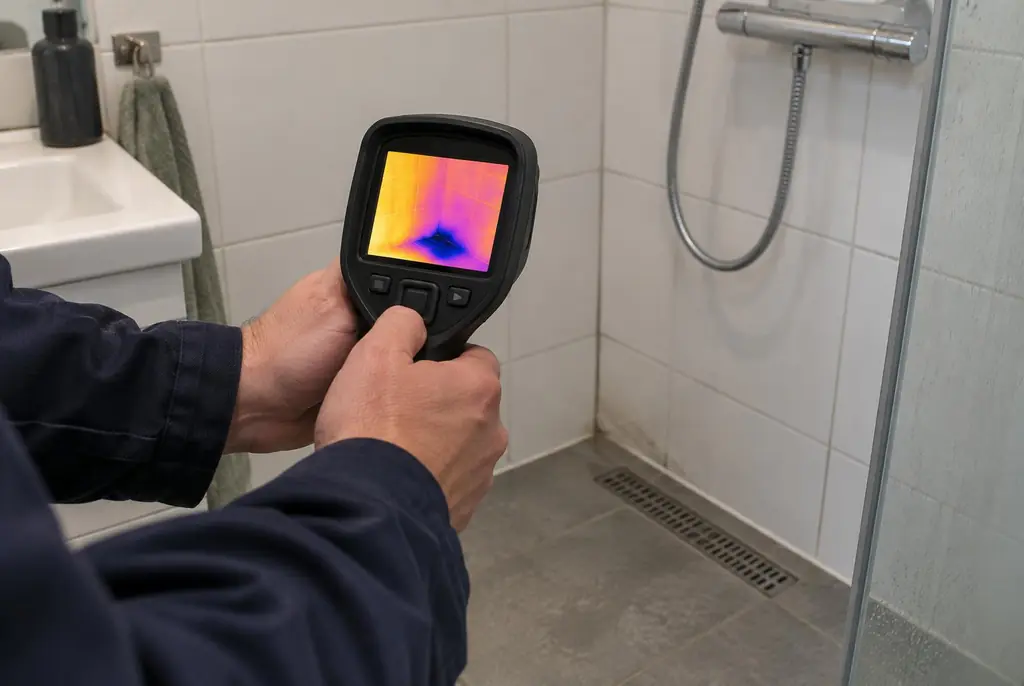 Lekdetectie Druten – lekdetectiespecialist met warmtebeeldcamera in een badkamer